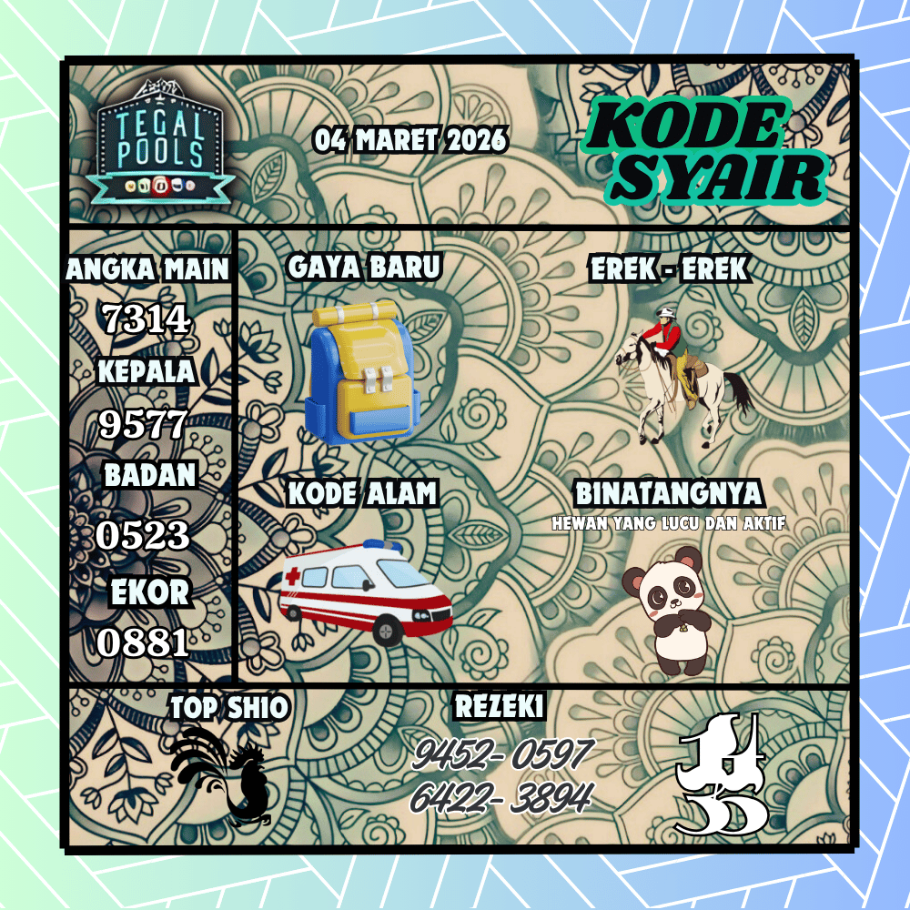 Kode Syair Tegal Pools - Maret 2026
